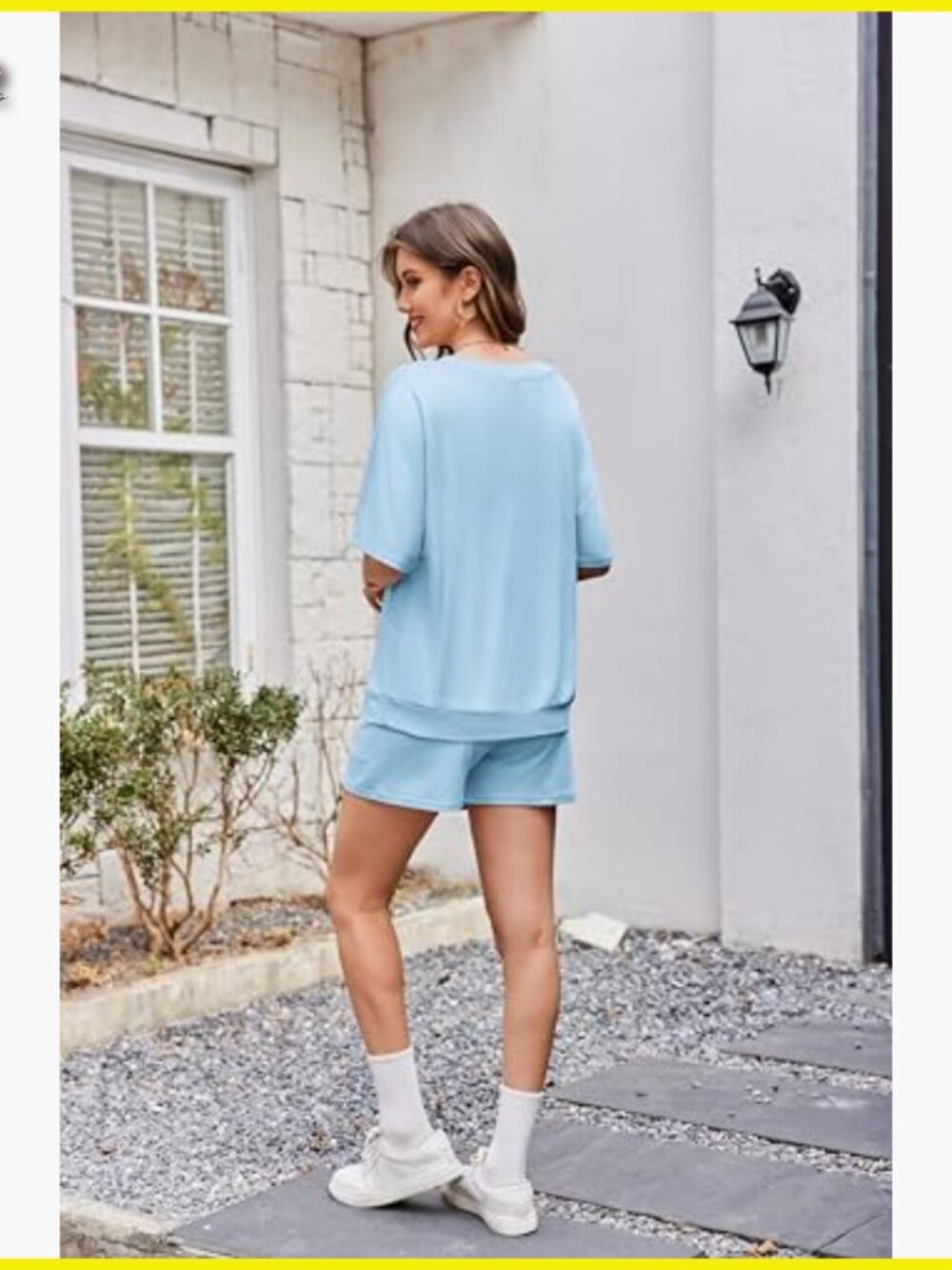 V-Neck Lounge Short Set Summer Casual Loose Fit Batwing Sleeves Pockets - Picture 5 of 7